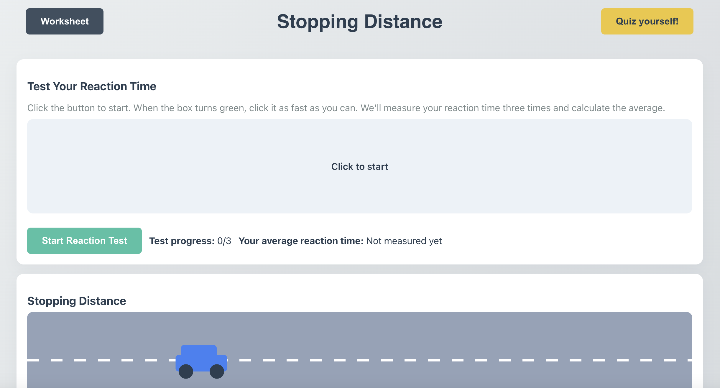 Stopping Distance — Free Interactive GCSE Physics Simulation | SimpliPhys