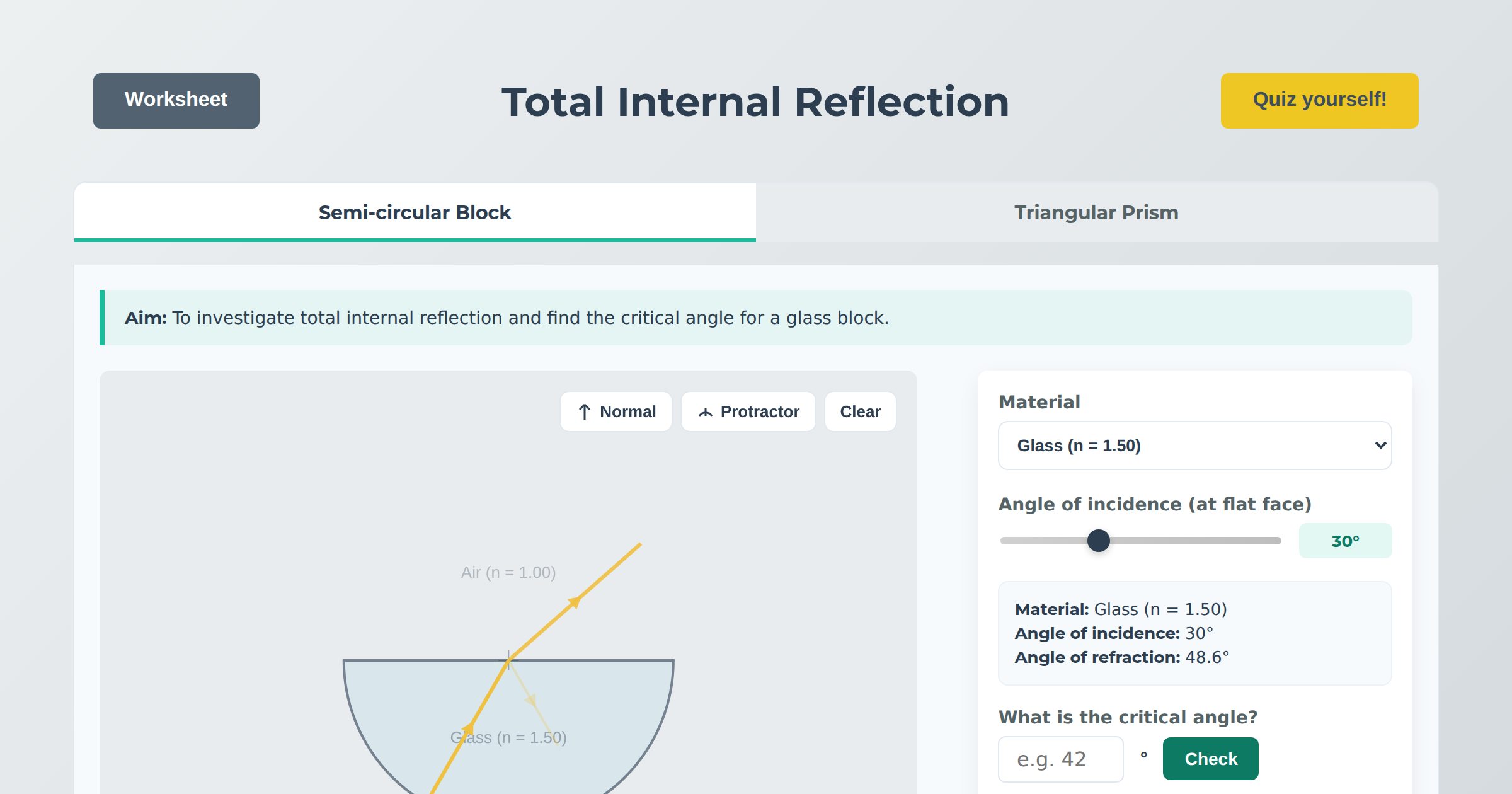 Total Internal Reflection — Free Interactive GCSE Physics Simulation ...